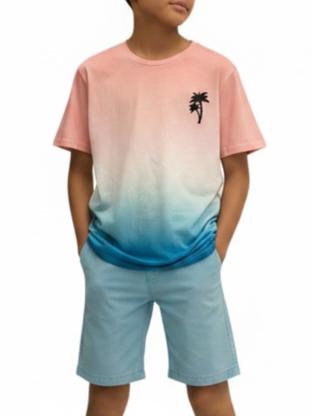 Boys Ombre Coral To Blue Palm Tree Tee• Small